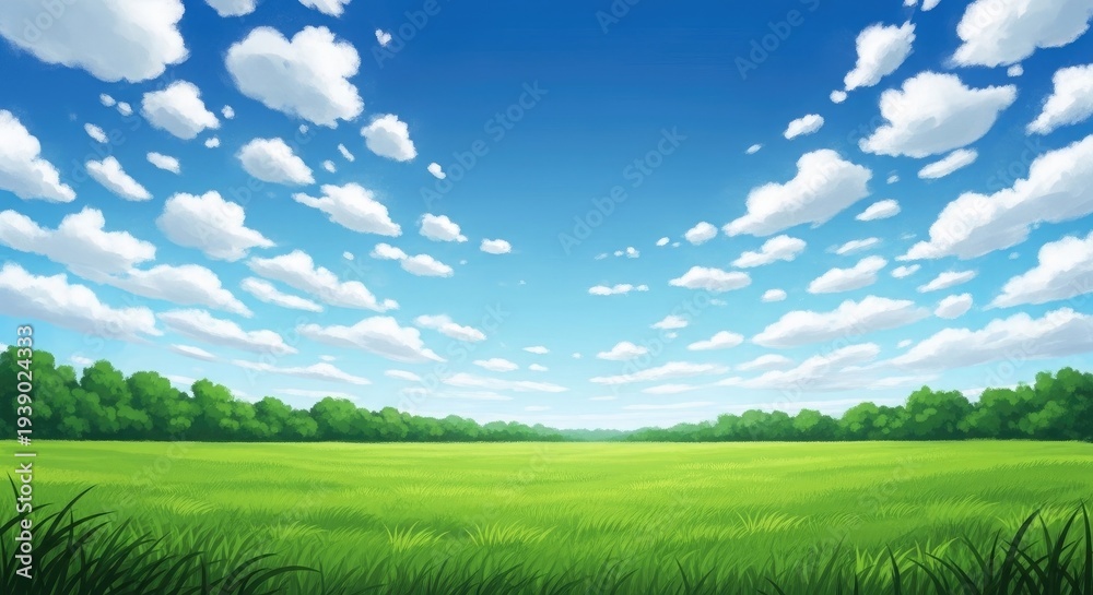 Fototapeta premium A serene landscape of a green field under a blue sky