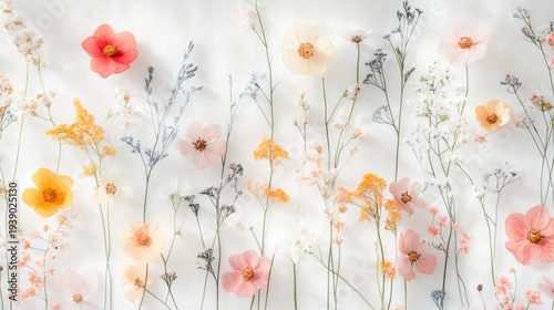 Beautiful seamless floral water color pattern Set, watercolor wild flowers, leaves and grass,Collection botanic garden elements, isolated illustration in rustic or vintage style,copy space.