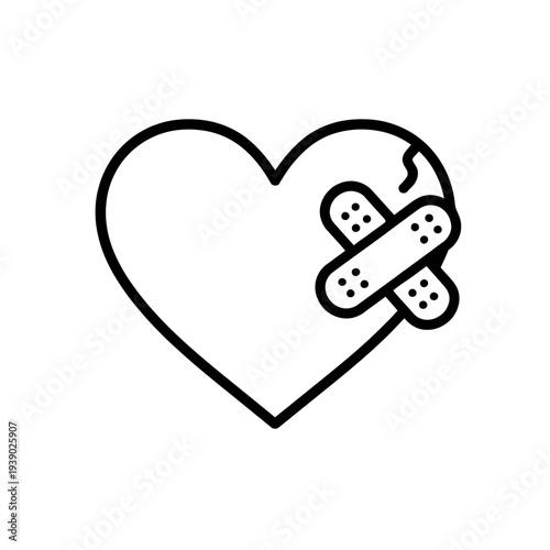Heart with bandage line icon, medical care symbol, healthcare recovery outline vector