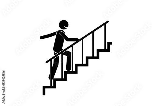 Man walking upstairs staircase climb step up success progress icon