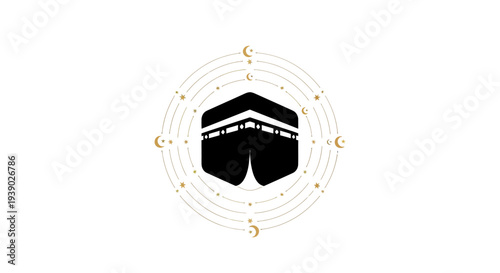 Black Kaaba Icon with Concentric Circles.