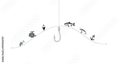 Black and White Fish Hook Mobile Sculpture.