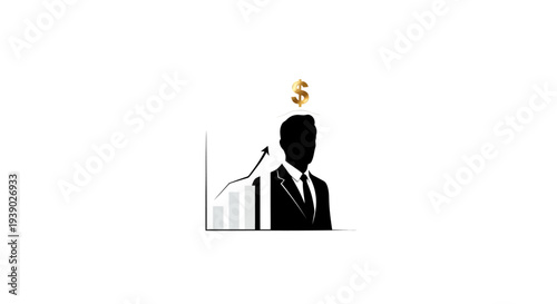 Businessman Silhouette Speaking at Podium with Rising Graph.