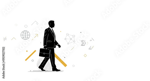Businessman walking with briefcase in suit.