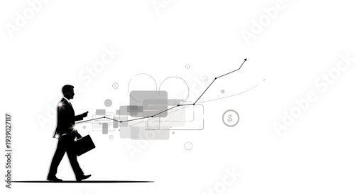 Businessman Walking with Briefcase Silhouette Illustration.