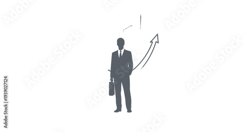 Businessman with briefcase and upward arrow.