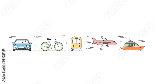 Car Bicycle Bus Airplane Ship Transport.