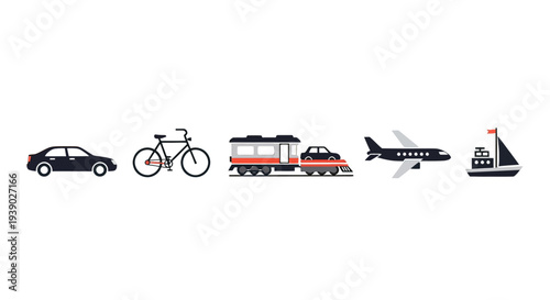 Car Bicycle Train Airplane Boat Transportation.