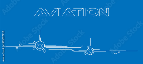 Airplane outlines on a blue background. Air travel advertising poster. Aviation transport. Templates for creative use.