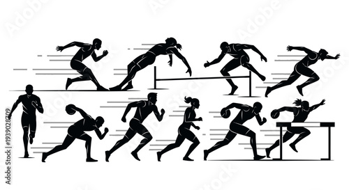 Dynamic Silhouettes of Athletes Competing in Track and Field Events Showcasing Speed and Agility