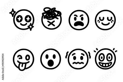 Animated Doodle Icons. Animated Doodle Reactions. Filled icon set of Animated Doodle Reactions: sparkly-eyed