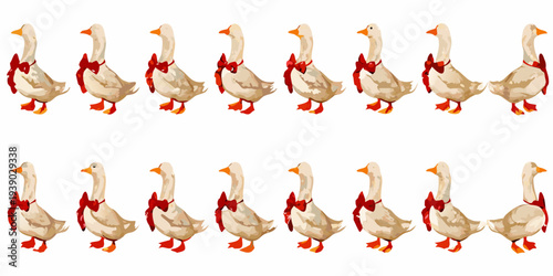 A series of cartoon ducks walking in a repeating animation sequence