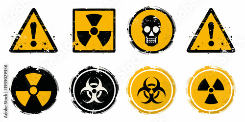 Collection of warning signs radiation biohazard and general caution