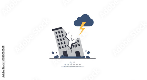Damaged Building with Stormy Weather Conditions.