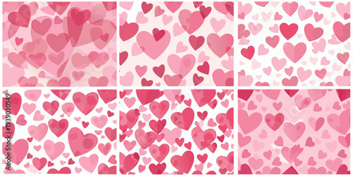 A grid of nine panels displaying a pink heart pattern background