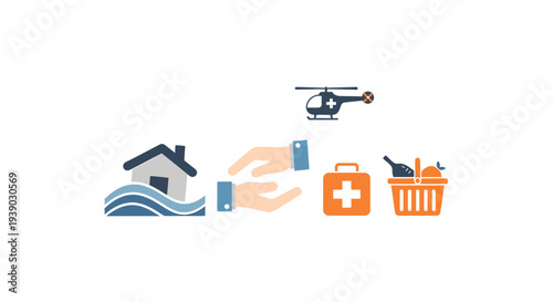 Disaster Relief Icons Representing Aid and Support.