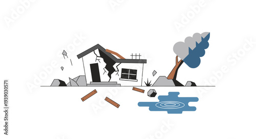 Damaged House After Natural Disaster Event.