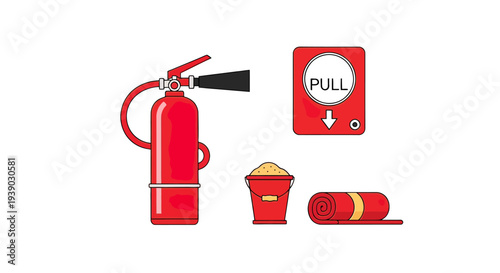 Fire Extinguisher and Safety Equipment Illustration.