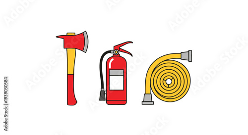 Fire Extinguisher Hose and Axe Safety Equipment.