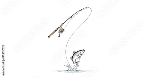 Fishing Rod Catching a Large Fish.