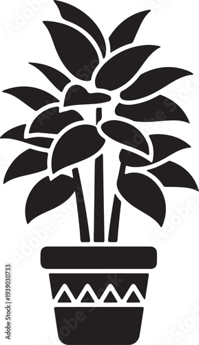 Black Potted Houseplant Vector Icon isolated on White Background