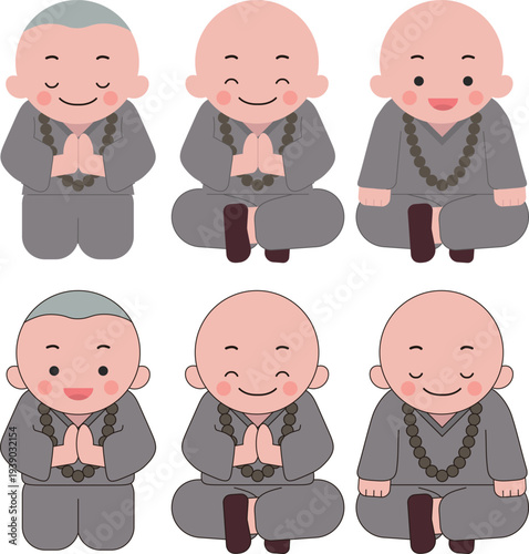 부처님 오신날 기도 명상 합장하는 동자승 스님들