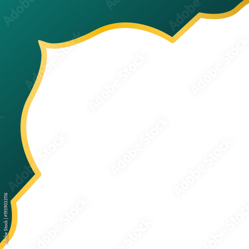 Islamic corner ornament with golden line and emerald green gradient