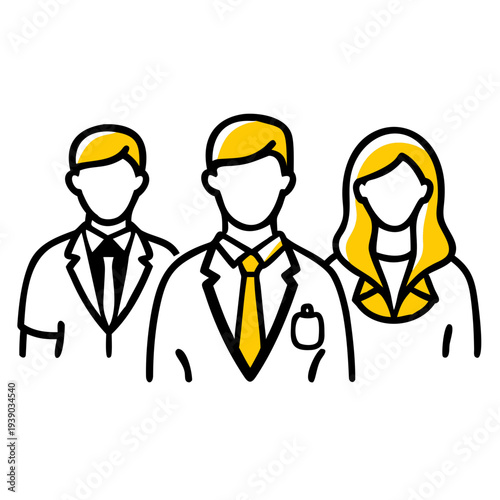 Cartoon medical workers. Doctor portrait, medical student and intern in scrubs or white coats. Male and female doctors characters  illustration set. Students portrait in coat, intern character