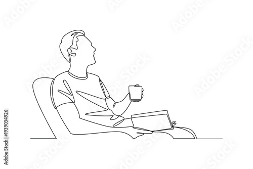 Man Reading Book Cozy Sofa. Reading book in cozy corner Concept. Single line draw design Video 4k. Footage graphic illustration