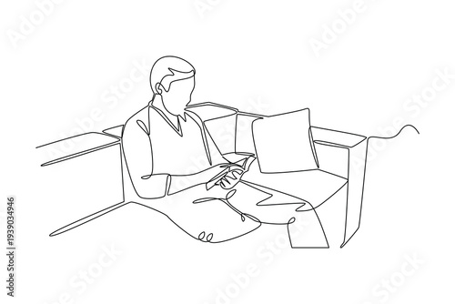 Man Reading Book Desk. Reading book in cozy corner Concept. Single line draw design Video 4k. Footage graphic illustration