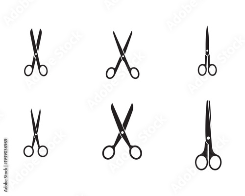 Collection of Black Scissors Icons for Cutting and Design