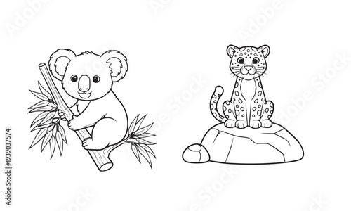 Koala and cheetah cartoon illustration