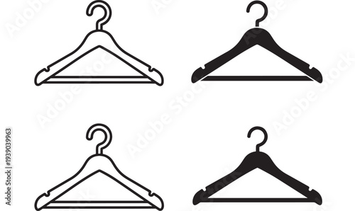 Hangers vector set with outline and filled icons, suitable for clothing and retail applications featuring hanger, clothes hanger, garment hanger with
