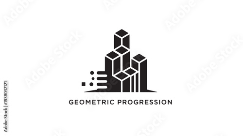 A black and white geometric progression logo featuring 3D cubes and lines on a white background, conveying business and technology concepts.