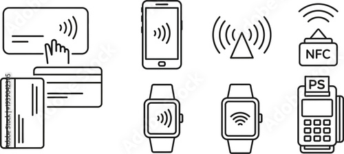 NFC technology icons for mobile payments and wireless communication devices