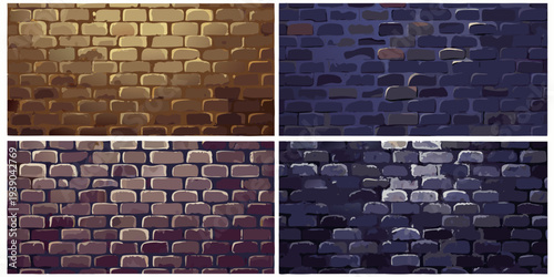 Four quadrants displaying textured brick wall patterns in varied tones