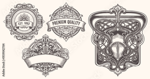 Vintage typographic decorative ornament design elements set vector illustration