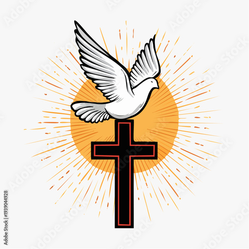 Christian symbol with dove and cross illustration.
