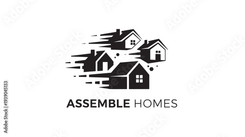 A black and white logo featuring stylized houses with the text 'assemble homes' below, conveying a sense of modern home building and construction.