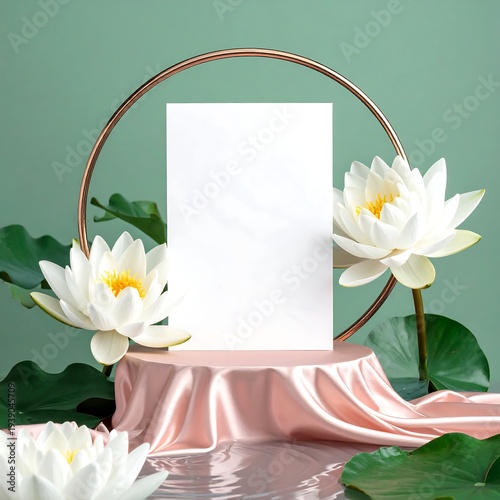 Sophisticated beauty branding mockup with lotus flowers high resolution image