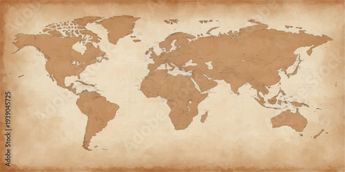 An antique atlas of the ancient world featuring an aged paper texture and a vintage globe with a compass on a grunge background showing global geography from America to Asia