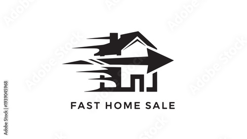 A black and white logo featuring a stylized house with an arrow pointing to the right, symbolizing fast home sale and real estate concepts.