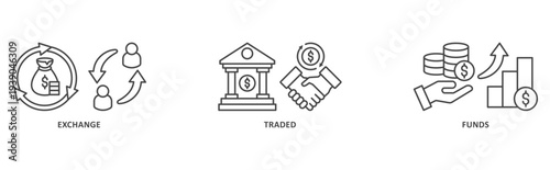 ETF banner web icon illustration with icon of exchange, traded, funds