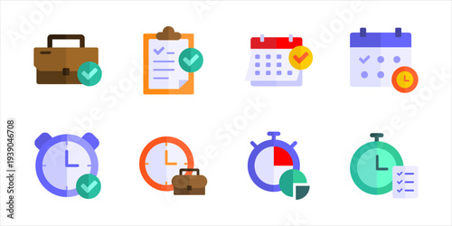 Office Management Icon Collection. Calendar checklist briefcase and time tracking productivity vector set