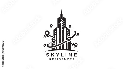 A sleek black logo featuring a stylized city skyline with the text 'Skyline Residences', conveying modern urban living and luxury real estate.