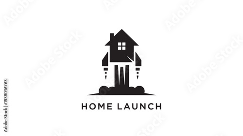 A simple black house icon with a chimney and window, accompanied by 'HOME LAUNCH' text on a clean white background, conveying a sense of new beginnings and real estate.