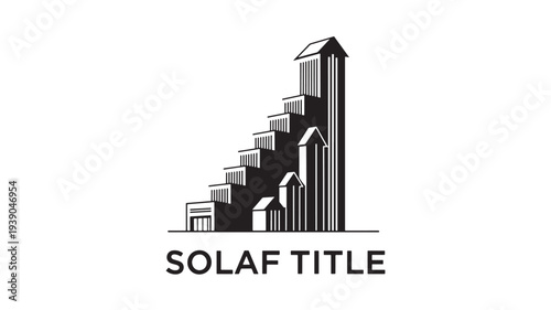A black and white logo featuring a stylized cityscape with buildings of varying heights and a prominent skyscraper, accompanied by the text SOLAF TITLE on a clean white background.