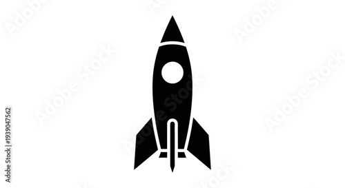Single Powerful Military Rocket Silhouette, Space Launch Vehicle Icon on an Isolated White Background