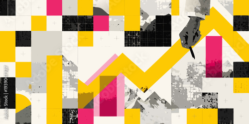 Abstract geometric background with a pushpin and rising graph elements