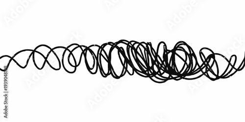 Abstract black scribble drawing resembling tangled lines on a white background